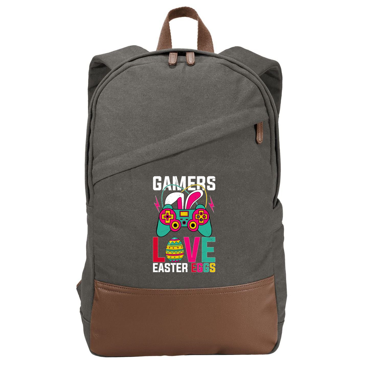 Happy Easter Gamers Love Easter Eggs Bunny Video Game Controller Cotton Canvas Backpack