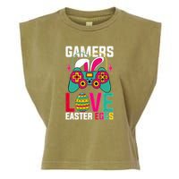 Happy Easter Gamers Love Easter Eggs Bunny Video Game Controller Garment-Dyed Women's Muscle Tee