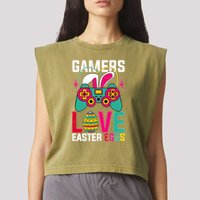 Happy Easter Gamers Love Easter Eggs Bunny Video Game Controller Garment-Dyed Women's Muscle Tee