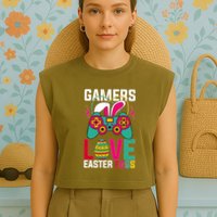 Happy Easter Gamers Love Easter Eggs Bunny Video Game Controller Garment-Dyed Women's Muscle Tee