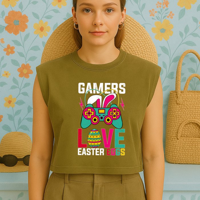 Happy Easter Gamers Love Easter Eggs Bunny Video Game Controller Garment-Dyed Women's Muscle Tee