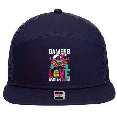Happy Easter Gamers Love Easter Eggs Bunny Video Game Controller 7 Panel Mesh Trucker Snapback Hat