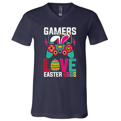 Happy Easter Gamers Love Easter Eggs Bunny Video Game Controller V-Neck T-Shirt