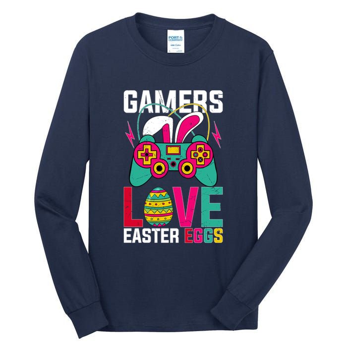 Happy Easter Gamers Love Easter Eggs Bunny Video Game Controller Tall Long Sleeve T-Shirt
