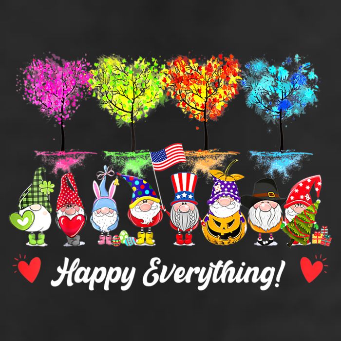 Happy Everything Gnomes Every Seasons All Year Tree 7 Panel Mesh Trucker Snapback Hat