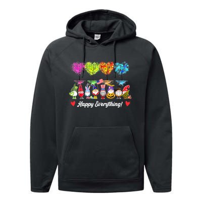 Happy Everything Gnomes Every Seasons All Year Tree Performance Fleece Hoodie