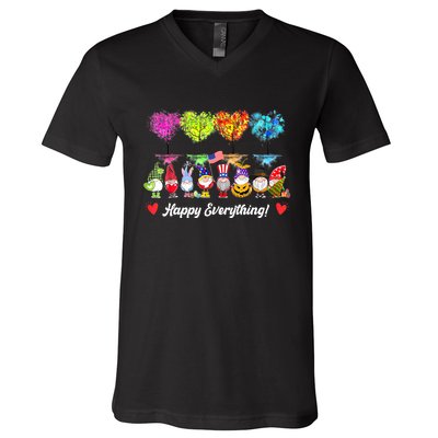 Happy Everything Gnomes Every Seasons All Year Tree V-Neck T-Shirt