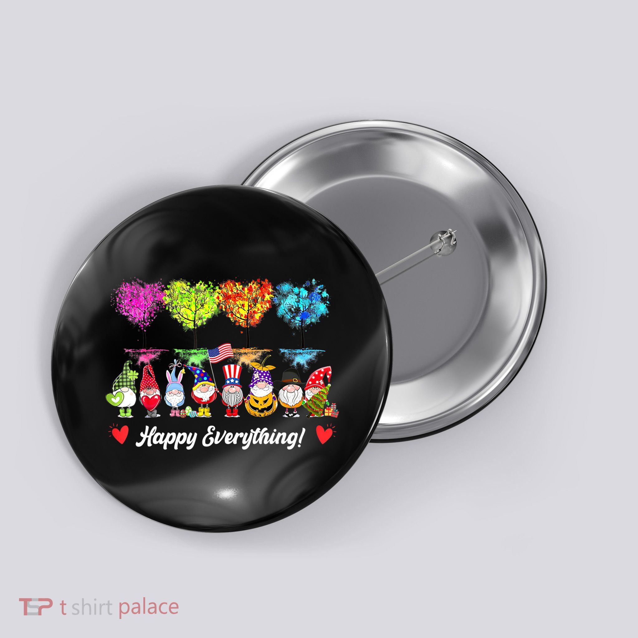 Happy Everything Gnomes Every Seasons All Year Tree Button
