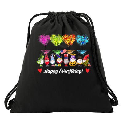 Happy Everything Gnomes Every Seasons All Year Tree Drawstring Bag