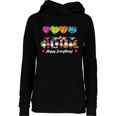 Happy Everything Gnomes Every Seasons All Year Tree Womens Funnel Neck Pullover Hood