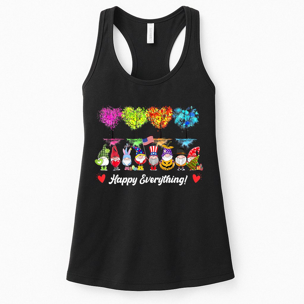 Happy Everything Gnomes Every Seasons All Year Tree Womens Tank Top