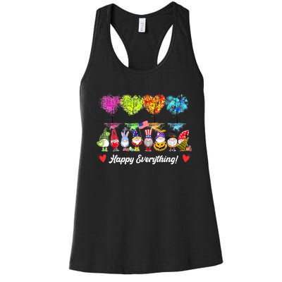 Happy Everything Gnomes Every Seasons All Year Tree Women's Racerback Tank