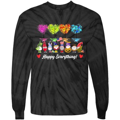 Happy Everything Gnomes Every Seasons All Year Tree Tie-Dye Long Sleeve Shirt