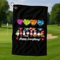 Happy Everything Gnomes Every Seasons All Year Tree Golf Towel