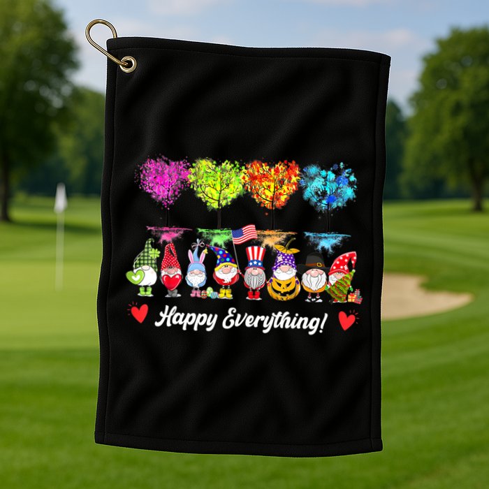 Happy Everything Gnomes Every Seasons All Year Tree Golf Towel