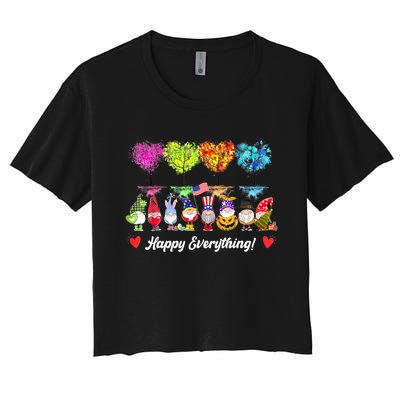 Happy Everything Gnomes Every Seasons All Year Tree Women's Crop Top Tee