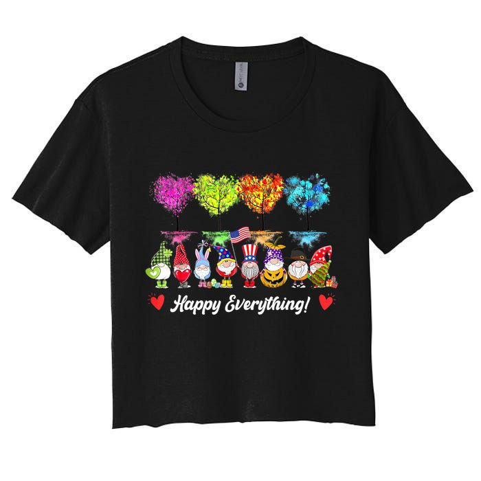 Happy Everything Gnomes Every Seasons All Year Tree Women's Crop Top Tee