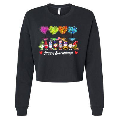 Happy Everything Gnomes Every Seasons All Year Tree Cropped Pullover Crew