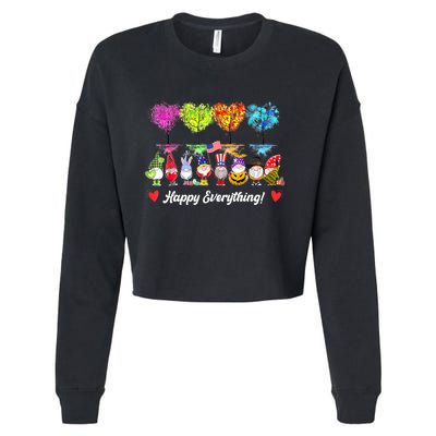 Happy Everything Gnomes Every Seasons All Year Tree Cropped Pullover Crew