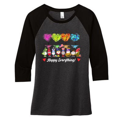 Happy Everything Gnomes Every Seasons All Year Tree Women's Tri-Blend 3/4-Sleeve Raglan Shirt