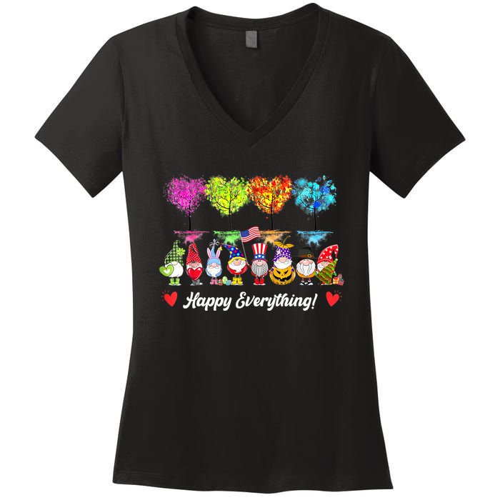 Happy Everything Gnomes Every Seasons All Year Tree Women's V-Neck T-Shirt