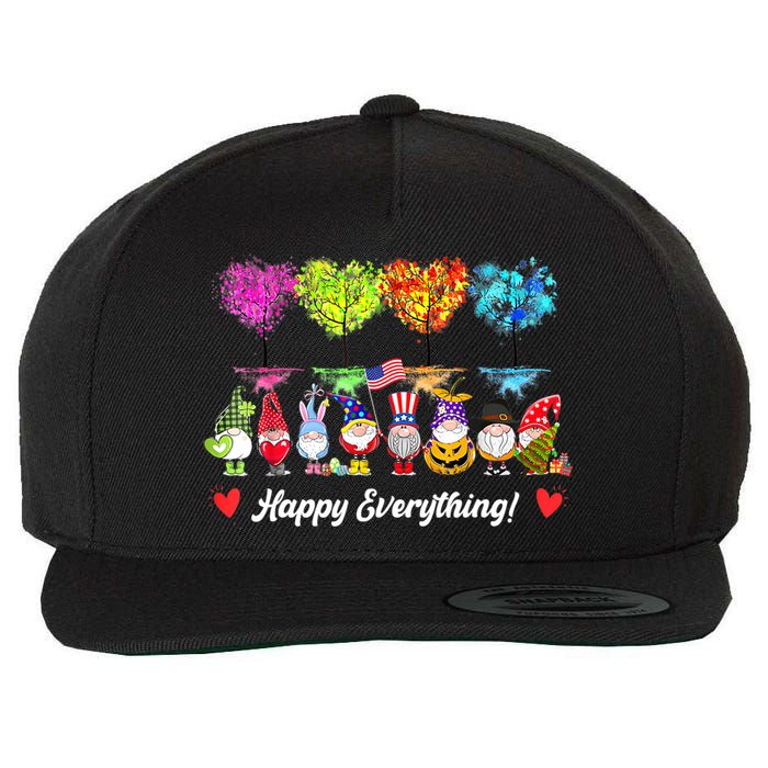 Happy Everything Gnomes Every Seasons All Year Tree Wool Snapback Cap
