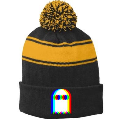 Halloween Edm Ghost Trippy Vaporwave Techno Rave Music Party Gift Stripe Pom Pom Beanie