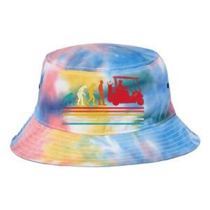 Human Evolution Golf Cart Funny Golfing Golfer Women Tie Dye Newport Bucket Hat