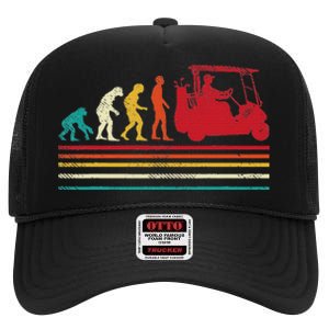 Human Evolution Golf Cart Funny Golfing Golfer Women High Crown Mesh Back Trucker Hat