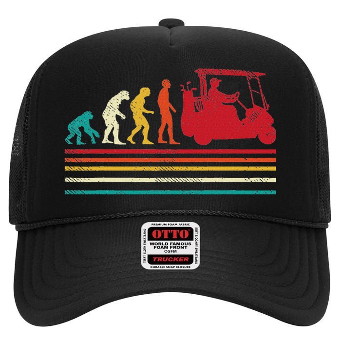 Human Evolution Golf Cart Funny Golfing Golfer Women High Crown Mesh Back Trucker Hat