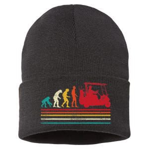 Human Evolution Golf Cart Funny Golfing Golfer Women Sustainable Knit Beanie