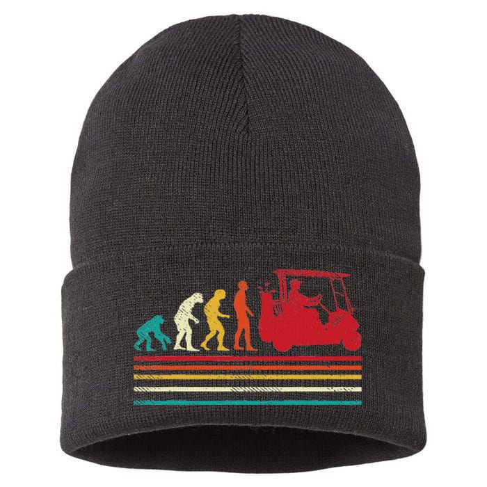 Human Evolution Golf Cart Funny Golfing Golfer Women Sustainable Knit Beanie