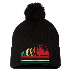 Human Evolution Golf Cart Funny Golfing Golfer Women Pom Pom 12in Knit Beanie