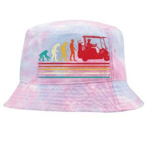 Human Evolution Golf Cart Funny Golfing Golfer Women Tie-Dyed Bucket Hat