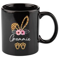 Happy Easter Grammie Bunny Leopard Floral Cute Rabbit 11oz C Handle Ceramic Mug