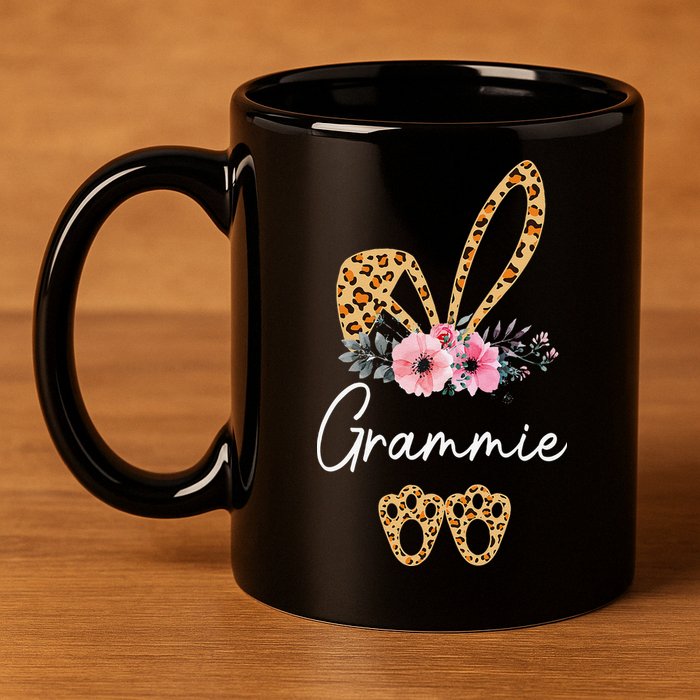Happy Easter Grammie Bunny Leopard Floral Cute Rabbit 11oz C Handle Ceramic Mug