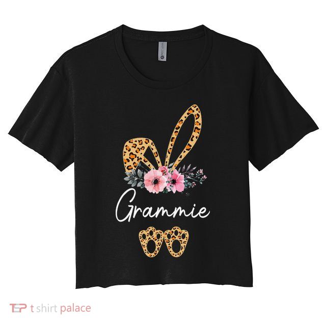 Happy Easter Grammie Bunny Leopard Floral Cute Rabbit Crop Top