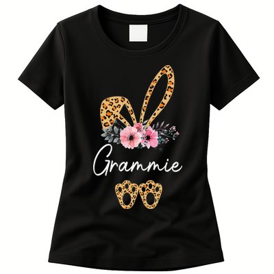 Happy Easter Grammie Bunny Leopard Floral Cute Rabbit Womens T-Shirt