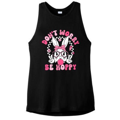 Happy Easter Groovy Bunny Face DonT Worry Be Hoppy Ladies PosiCharge Tri-Blend Wicking Tank