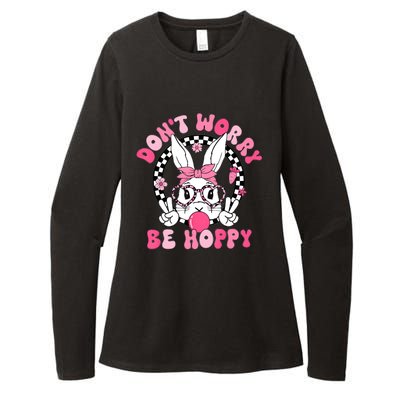 Happy Easter Groovy Bunny Face DonT Worry Be Hoppy Womens CVC Long Sleeve Shirt