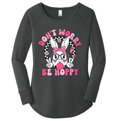 Happy Easter Groovy Bunny Face DonT Worry Be Hoppy Women's Perfect Tri Tunic Long Sleeve Shirt