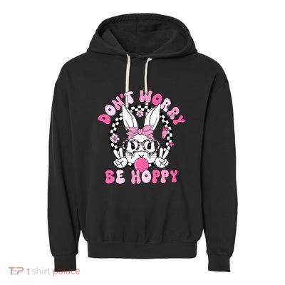 Happy Easter Groovy Bunny Face Dont Worry Be Hoppy Women Garment-Dyed Fleece Hoodie