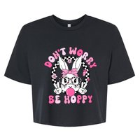 Happy Easter Groovy Bunny Face Dont Worry Be Hoppy Women Bella+Canvas Jersey Crop Tee