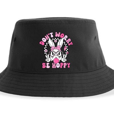 Happy Easter Groovy Bunny Face Dont Worry Be Hoppy Women Sustainable Bucket Hat