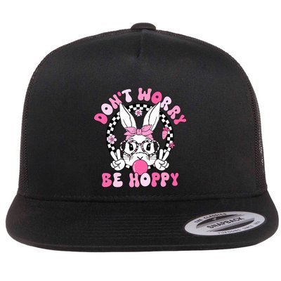 Happy Easter Groovy Bunny Face Dont Worry Be Hoppy Women Flatbill Hat