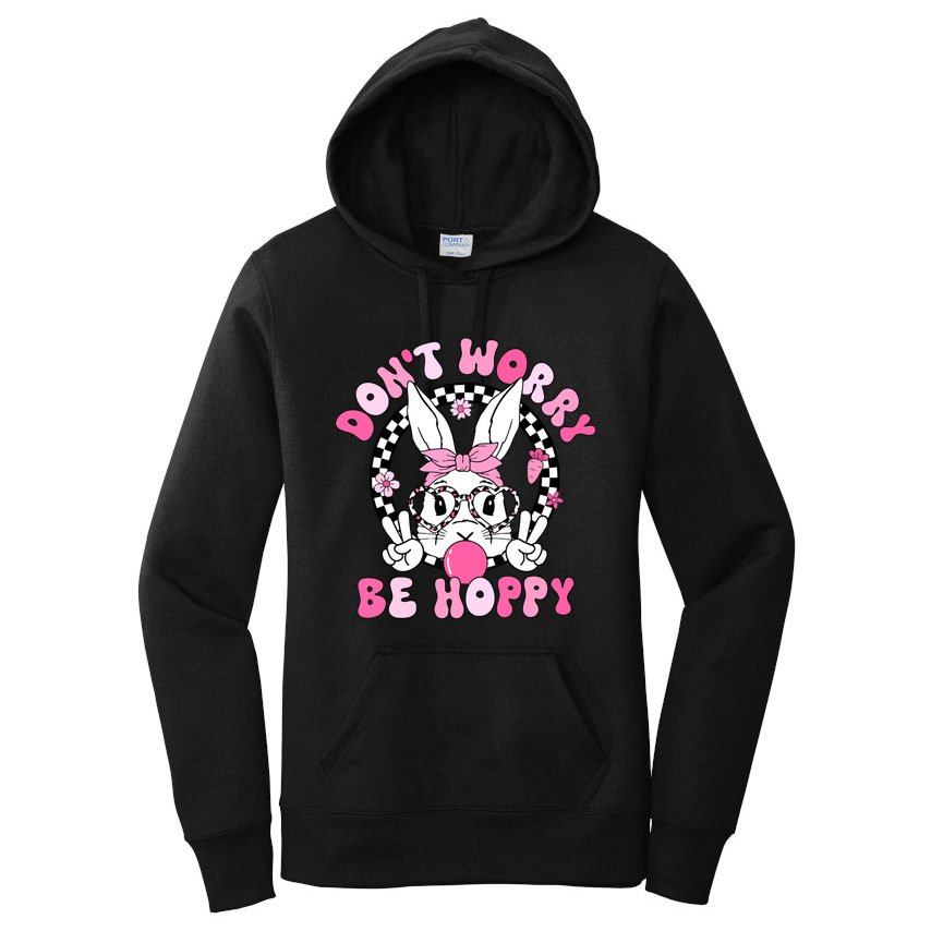 Happy Easter Groovy Bunny Face Dont Worry Be Hoppy Women Women's Pullover Hoodie