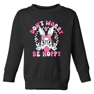 Happy Easter Groovy Bunny Face Dont Worry Be Hoppy Women Toddler Sweatshirt