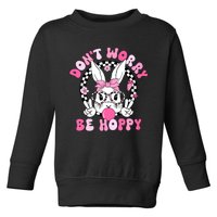 Happy Easter Groovy Bunny Face Dont Worry Be Hoppy Women Toddler Sweatshirt