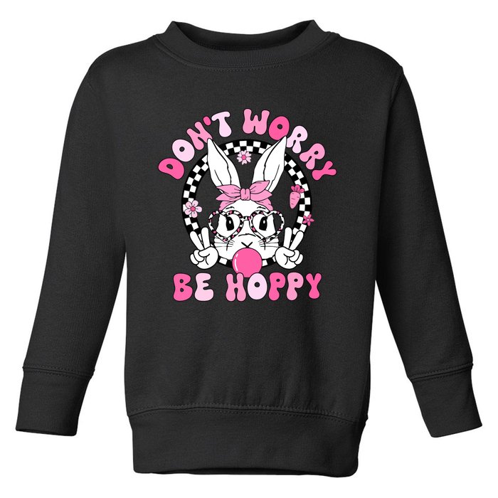 Happy Easter Groovy Bunny Face Dont Worry Be Hoppy Women Toddler Sweatshirt