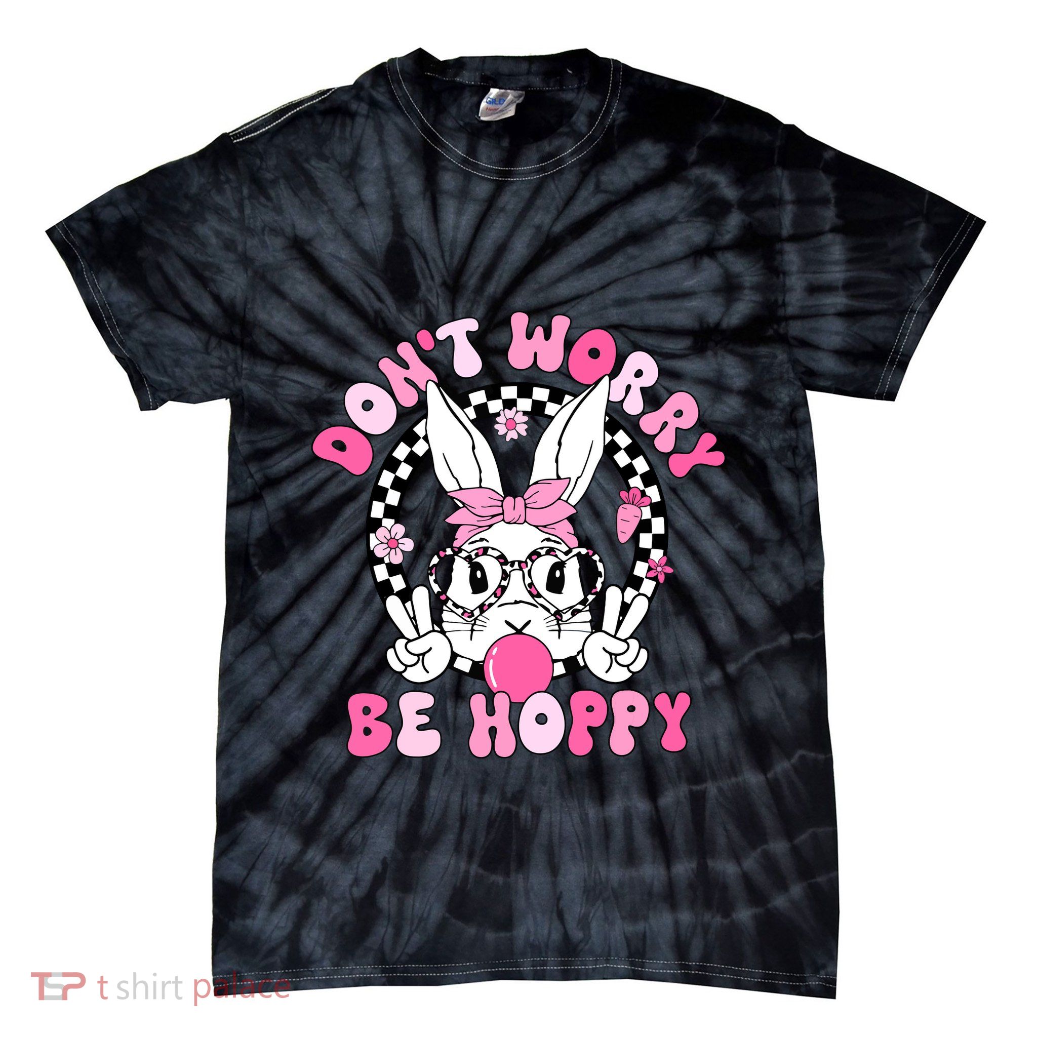 Happy Easter Groovy Bunny Face Dont Worry Be Hoppy Women Tie-Dye T-Shirt
